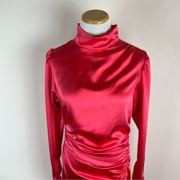 NWT A.L.C. Joss Ruched Dress Pink Size 6 Long Sleeve Mockneck High Neck - Picture 6 of 12